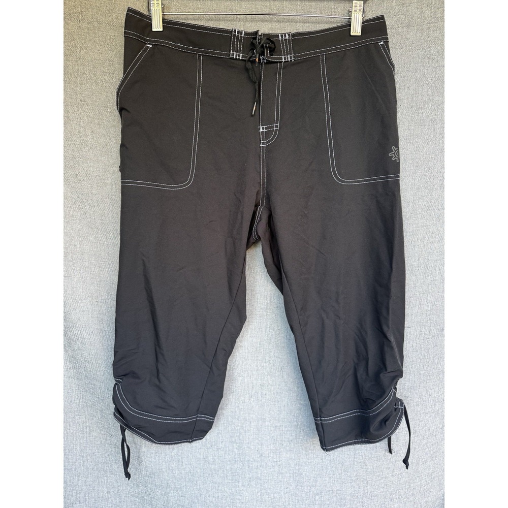 UV SKINZ Capri Pants Womens L Black Ruched Leg Pockets UV Protection Hike Active